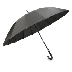 Parasol XL 16-paneli czarny rączka z eco skóry elegancki